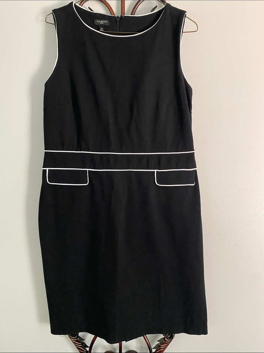 Talbots Black Sheath Dress with White Piping